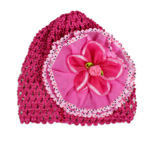Flower Applique Baby Crochet Caps - Magenta-0
