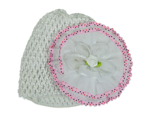 Flower Applique Baby Crochet Caps - White-0