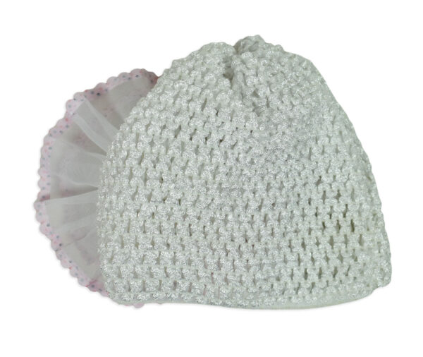 Flower Applique Baby Crochet Caps - White-14211