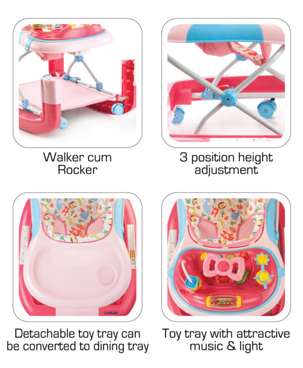 LuvLap Grand Baby Walker Cum Rocker (18298) - Pink-14663