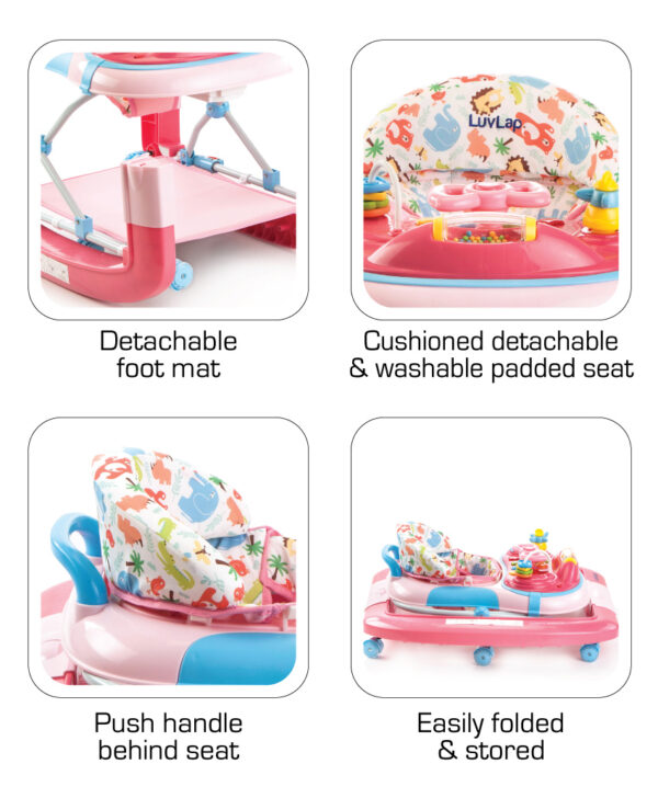 LuvLap Grand Baby Walker Cum Rocker (18298) - Pink-14660