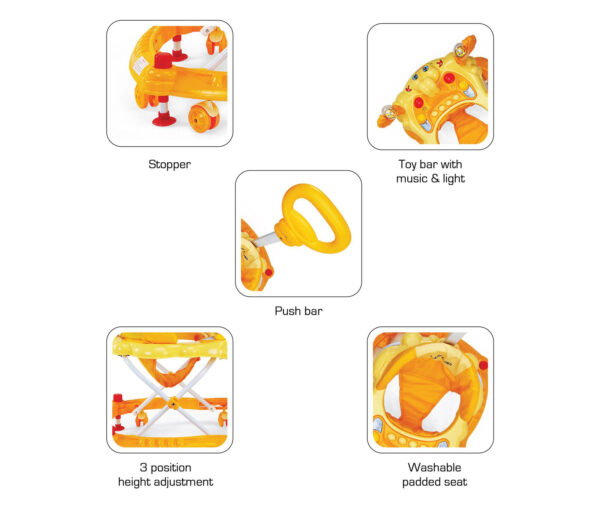 LuvLap Sunshine Musical Baby Walker (18128) - Yellow-14733