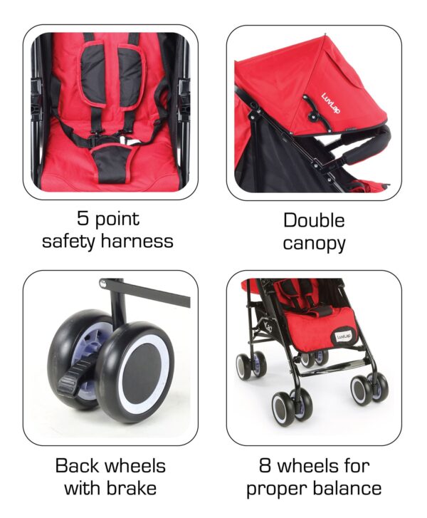 LuvLap City Baby Stroller Buggy (18280) - Red-14954