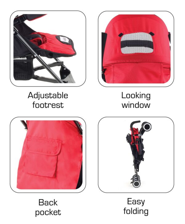 LuvLap City Baby Stroller Buggy (18280) - Red-14949