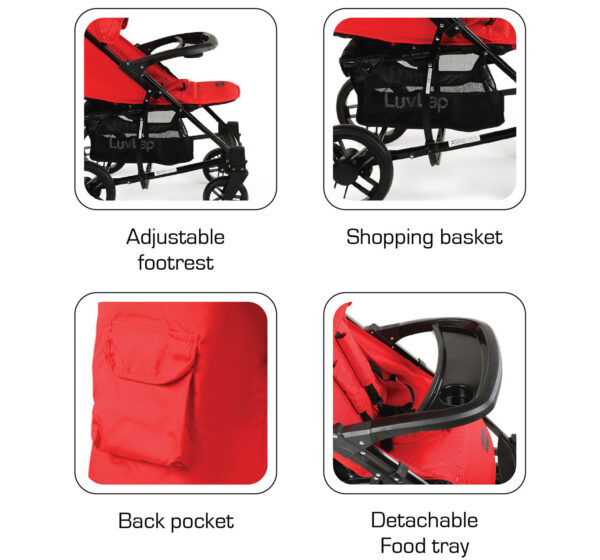 LuvLap Elite Baby Pram Stroller 18352 - Red-15013