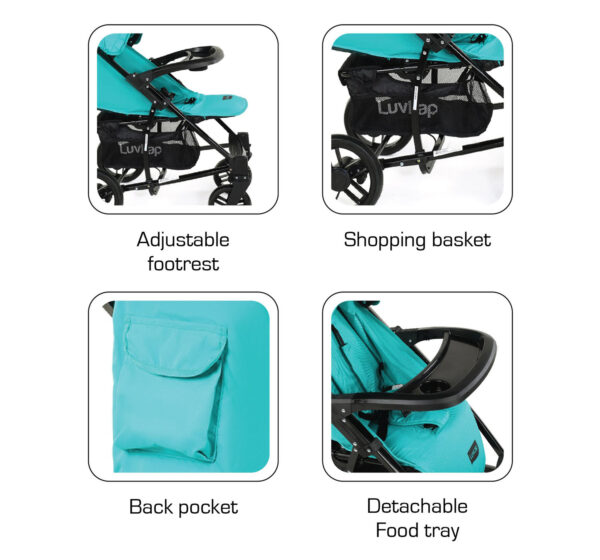 LuvLap Elite Baby Pram Stroller 18354 - Sea Green-15028