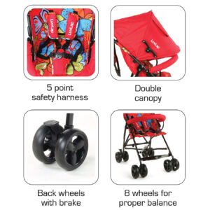 LuvLap Tutti Frutti Baby Stroller Buggy 18273 - Red-15120