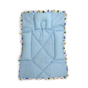 Baby Quilted Mattress With Inbuild Pillow - Blue-15808