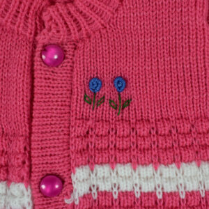 New Born Knitted Sweater With Cap & Booties - Magenta-16134