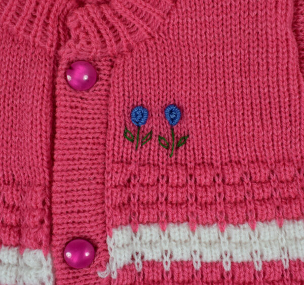 New Born Knitted Sweater With Cap & Booties - Magenta-16134