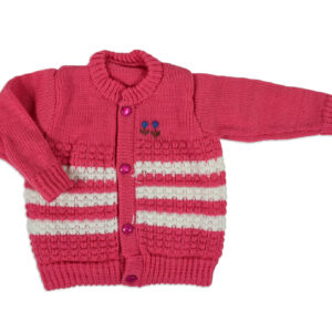 New Born Knitted Sweater With Cap & Booties - Magenta-16135