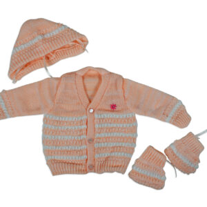 New Born Knitted Sweater With Cap & Booties - Orange-0