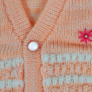 New Born Knitted Sweater With Cap & Booties - Orange-16413