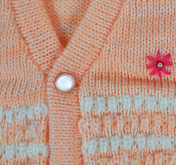 New Born Knitted Sweater With Cap & Booties - Orange-16413