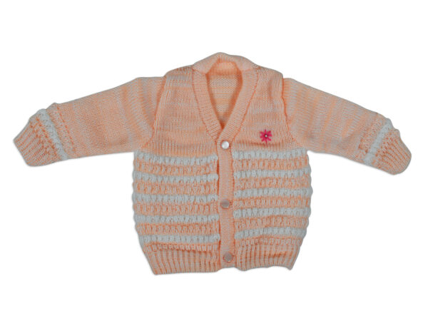 New Born Knitted Sweater With Cap & Booties - Orange-16411