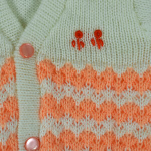 New Born Knitted Sweater With Cap, Mittens & Booties - White/Orange-16152