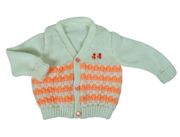 New Born Knitted Sweater With Cap, Mittens & Booties - White/Orange-16150