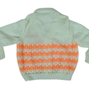 New Born Knitted Sweater With Cap, Mittens & Booties - White/Orange-16151