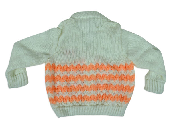 New Born Knitted Sweater With Cap, Mittens & Booties - White/Orange-16151