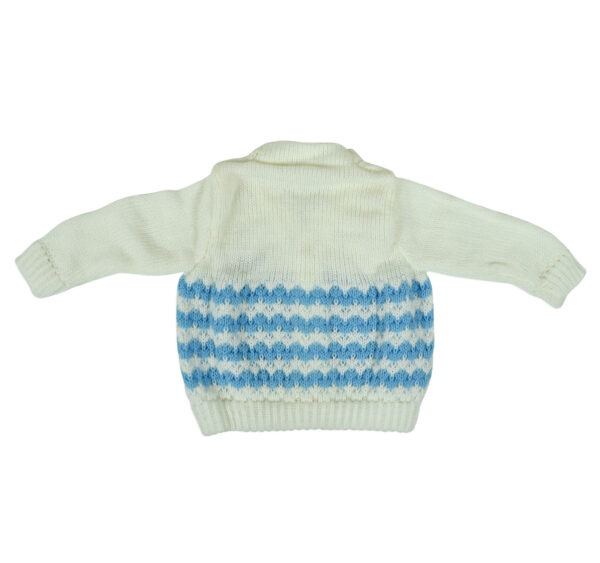 New Born Knitted Sweater With Cap, Mittens & Booties - White/Blue-16158