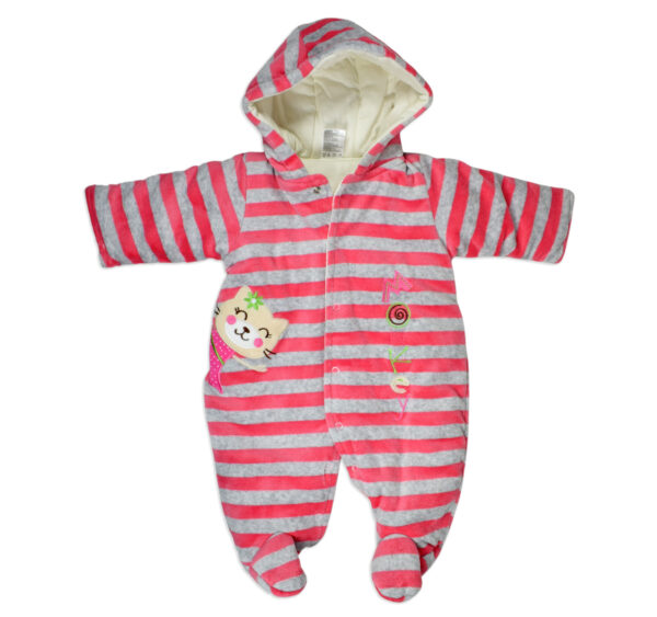 Baby Quilted Hooded Romper For Winter - Pink/Grey-0