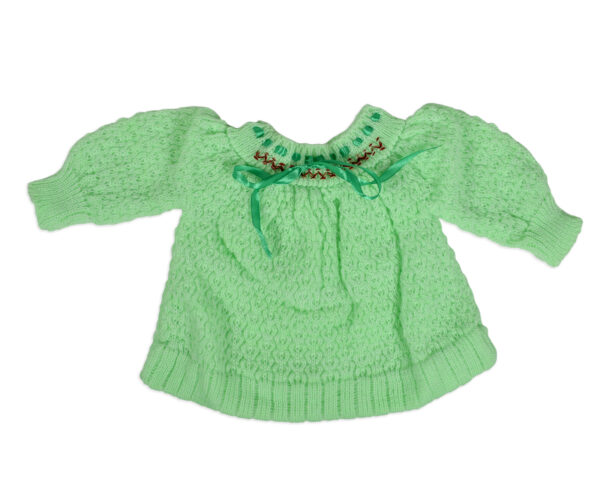 Frock Style Knitted Sweater With Cap & Booties - Green-16408