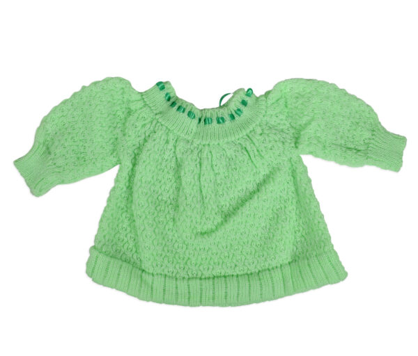 Frock Style Knitted Sweater With Cap & Booties - Green-16409