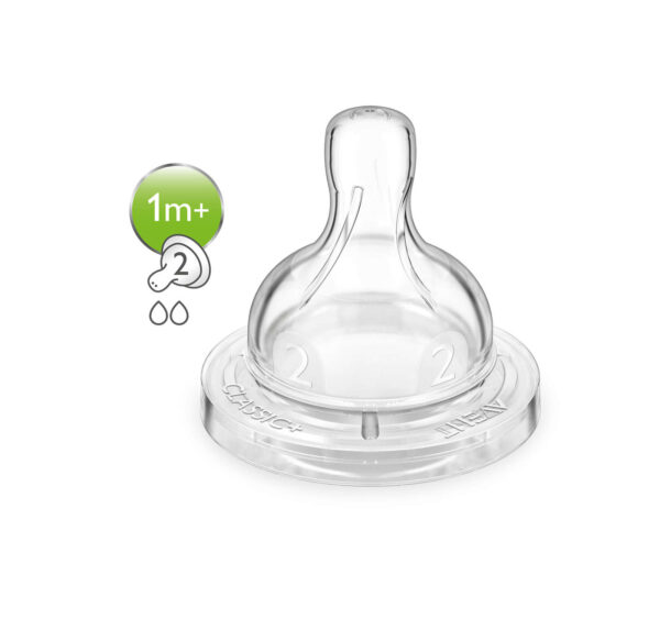 Avent Classic Silicone Teat Slow Flow (1M+) - Set of 2-0