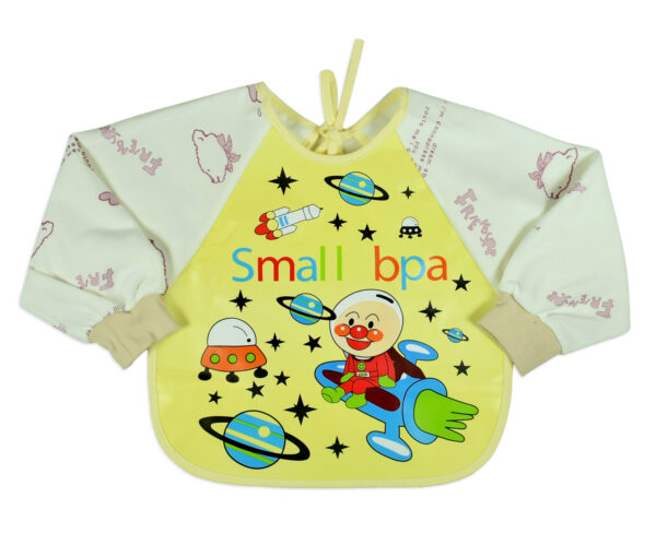 Full Sleeve Baby Plastic Bib (Spaceship) - Yellow/White-0