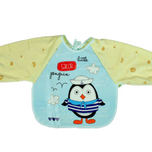 Full Sleeve Baby Plastic Bib (LIttle Penguin) - Blue/Yellow-16552