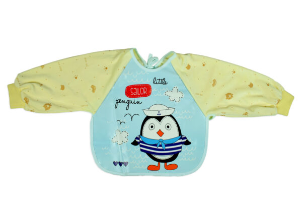 Full Sleeve Baby Plastic Bib (LIttle Penguin) - Blue/Yellow-16552