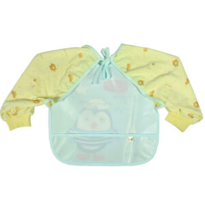 Full Sleeve Baby Plastic Bib (LIttle Penguin) - Blue/Yellow-16551