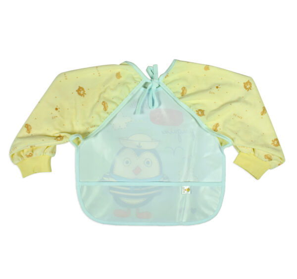 Full Sleeve Baby Plastic Bib (LIttle Penguin) - Blue/Yellow-16551