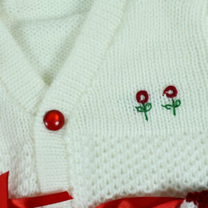 New Born Knitted Sweater With Cap & Booties - White/Mehroon-16657