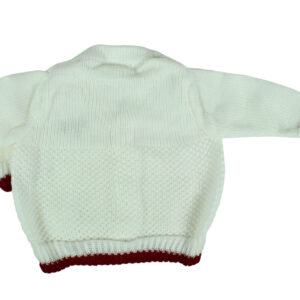 New Born Knitted Sweater With Cap & Booties - White/Mehroon-16660