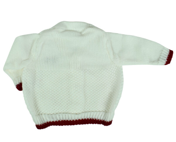 New Born Knitted Sweater With Cap & Booties - White/Mehroon-16660