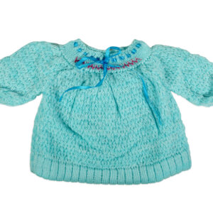 Frock Style Knitted Sweater With Cap & Booties - Sky Blue-16726