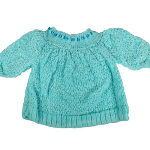 Frock Style Knitted Sweater With Cap & Booties - Sky Blue-16727