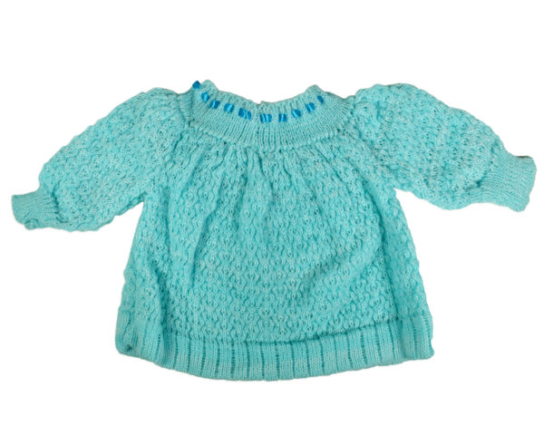 Frock Style Knitted Sweater With Cap & Booties - Sky Blue-16727