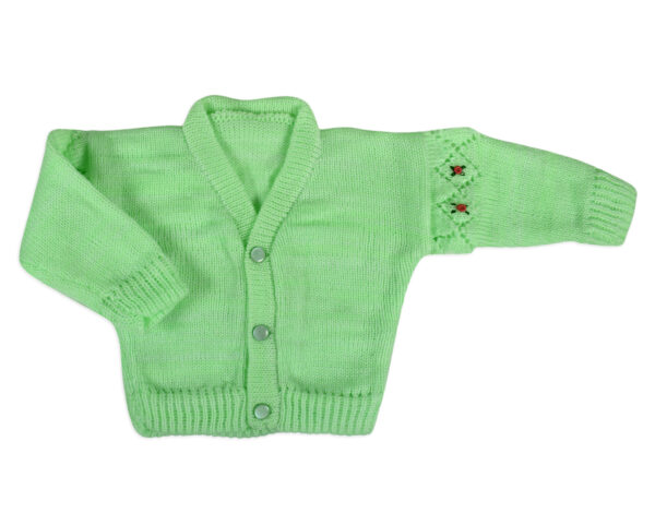 New Born Knitted Sweater With Cap, Mittens & Booties - Green-16733