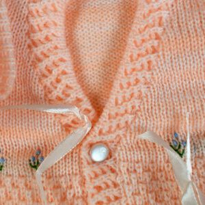 New Born Knitted Sweater With Cap & Booties - Peach-16681