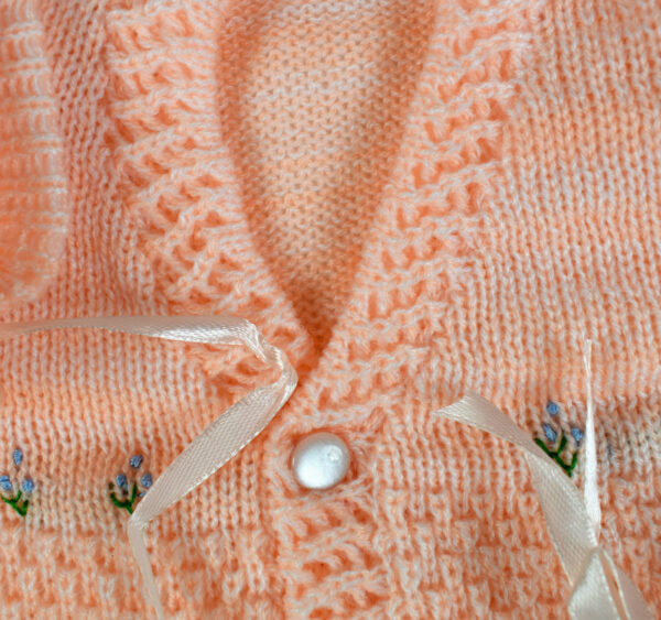 New Born Knitted Sweater With Cap & Booties - Peach-16681