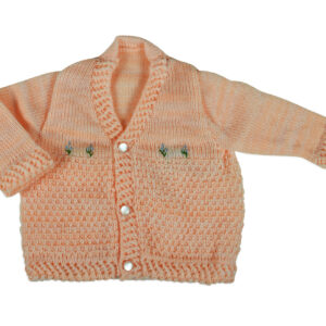 New Born Knitted Sweater With Cap & Booties - Peach-16682