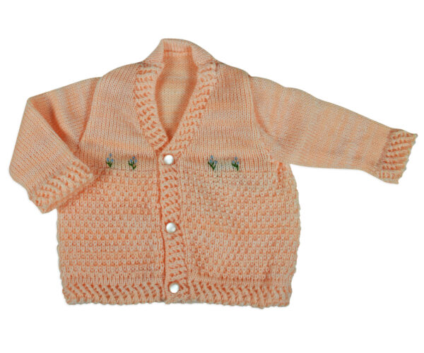 New Born Knitted Sweater With Cap & Booties - Peach-16682