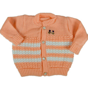 New Born Knitted Sweater With Cap & Booties - Orange/White-16675