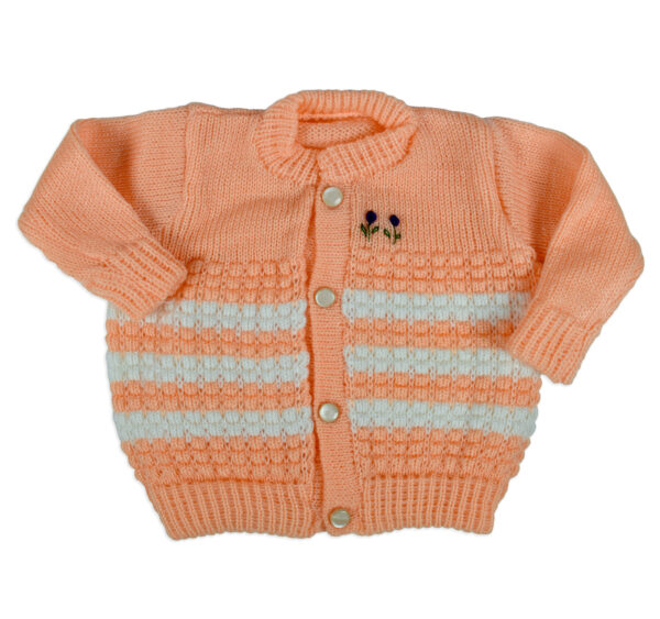 New Born Knitted Sweater With Cap & Booties - Orange/White-16675