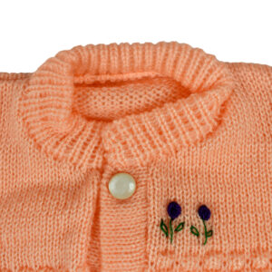 New Born Knitted Sweater With Cap & Booties - Orange/White-16679