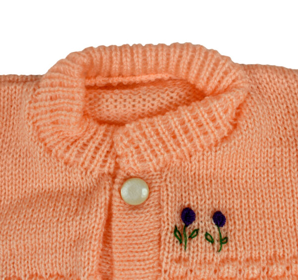 New Born Knitted Sweater With Cap & Booties - Orange/White-16679