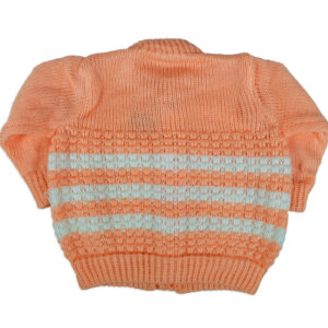 New Born Knitted Sweater With Cap & Booties - Orange/White-16678