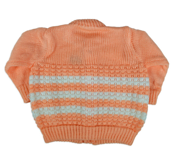 New Born Knitted Sweater With Cap & Booties - Orange/White-16678